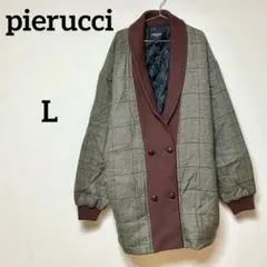 pierucci ITALY チェック柄 中綿コート ショールカラー Lイタリアのサムネイル