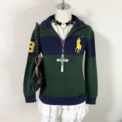 y2k ラルフローレン ビッグポニー フルジップ ニット 平成ギャル