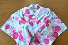 おび工房　花柄の浴衣　単品　白　ピンク　水色　金ラメ　160　綿100%