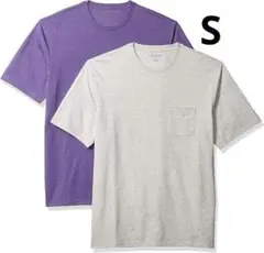 ⭐️【Sサイズ】 Tシャツ ポケット付き クルーネック　半袖　グレー　パープル