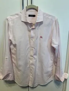 バーバリーブラックレーベル BURBERRY 7分袖リネンシャツ ピンク