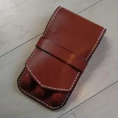 レザー製フラップ式筆箱 ブラウン