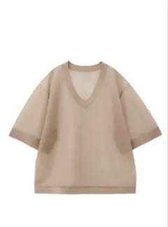 CLANE シアーVネックニットトップス ベージュ 1サイズのサムネイル