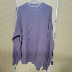 即購入可○衿元パール調配色ミラノリブニット