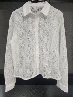 GU　レースシャツ Mサイズ ホワイト レース　ブラウス　長袖　シャツ
