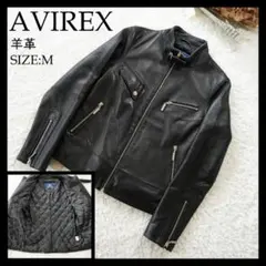 【美品】AVIREX　アヴィレックス　中綿レザーライダースジャケット　ブラック