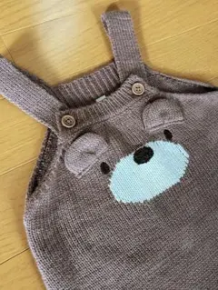 クマ刺繍ニットオーバーオール 80cm