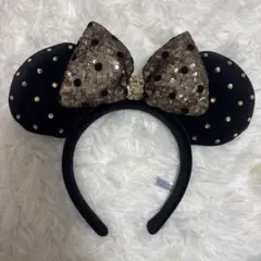 ミニーマウス耳型カチューシャ 黒と金