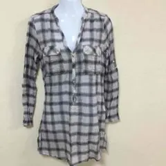 ZARA BASIC  綿チェックロールアップ袖ブラウス  Mサイズ
