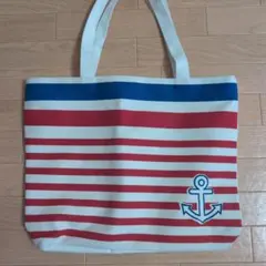 ストライプ トートバッグ アンカー刺繍