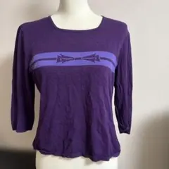 紫 ボウタイデザイン 五分袖 トップス