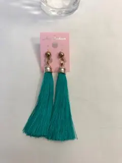 アジアン　エスニック　ターコイズブルー　タッセル　ローズゴールド　ピアス　#5