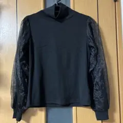 ブラック タートルネック シースルー袖 トップス