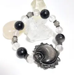 シルバーオブシディアン 月パーツ 天然石ブレスレット