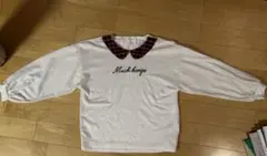 チェック襟付きホワイト長袖カットソー L