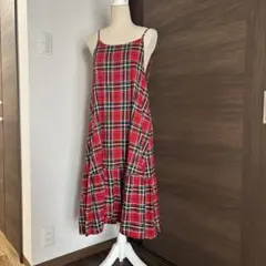 レッド　チェック　キャミソールワンピース