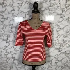 23区　（38）　前後2way ボーダーTシャツ　ＶネックUネック　赤白のサムネイル