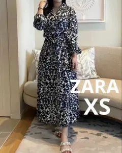 ZARA ザラ　ロングワンピース　XS Ｍ相当　シャツワンピース　総柄