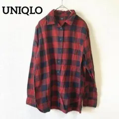 UNIQLO ユニクロ　シャツ　チェック　ゆるだぼ　おしゃれ　赤　黒　春　秋　M
