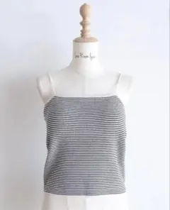 パッドinスパゲッティSQUARE Knitキャミ　ブラックボーダーMのサムネイル