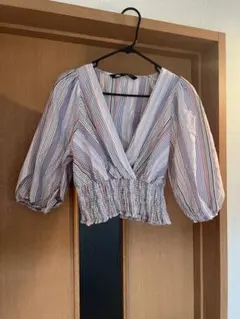 ZARA ストライプ バルーンスリーブ ブラウス