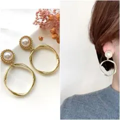 【512】送料無料☆パールサークルピアス　フープピアス