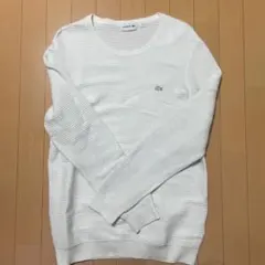 LACOSTE ホワイト ストライプ クルーネックセーター