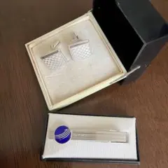 ネクタイピン カフスボタン セット ブルー シルバーカラー