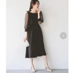 【美品】apart by lowrysドットチュール袖ワンピース　M ブラック