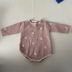 ピンク 花柄刺繍 ニットロンパース 60cm~70cm ベビー服