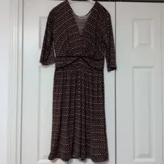 EGERIEハート模様 Vネック 七分袖ワンピース