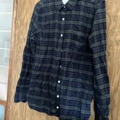 無印良品XL ネイビー・グリーン ネルチェック シャツ