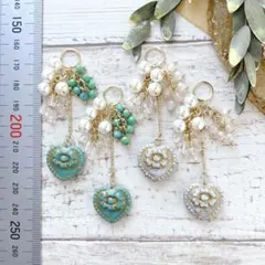 チェコガラス✳︎ハートフラワーデザイン＊オリジナルチャーム2ペア4個　no.441