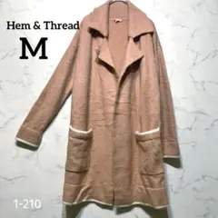 サーモンピンク コーディガン 白ライン ポケット付 ボタンなし 春羽織 【M】