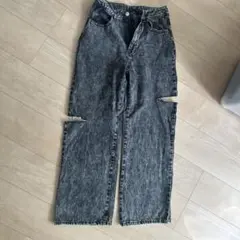 カットアウトデザイン ブラックデニムパンツ