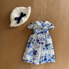 22cmドール服 ドット柄レトロワンピース×さくらんぼ麻バッグ♡コーデ2