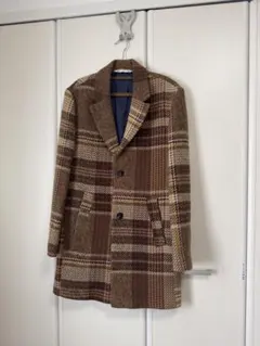 ZARA チェック柄 チェスターコート ブラウン