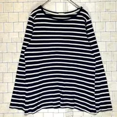 ジーユー　ネイビーとホワイトストライプ長袖Tシャツ　シンプル　人気デザイン