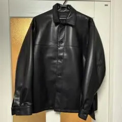 ナノユニバース フェイクレザー シャツジャケット 黒 Mサイズ