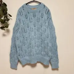 透かし編み 水色 ニットセーター【M】冬 春 ニット かわいい 大人コーデ