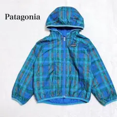 パタゴニア キッズ リバーシブル 中綿ジャケット チェック柄 ロゴ刺繍 フード付