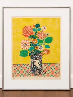 アイズピリ直筆サイン入り 『鳥とブーケ』絵画 高級感のある額縁