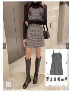 千鳥格子柄ツイードミニキャミワンピース［pp093］