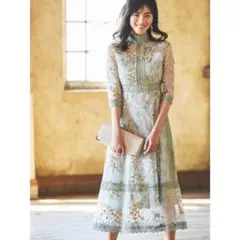 RUIRUE BOUTIQUE(洗える フラワー刺繍レースワンピース L)