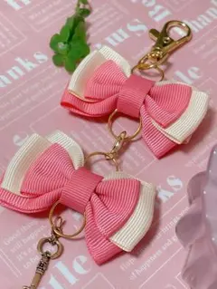 2連リボンキーホルダー ピンク　ハンドメイド　推しカラー