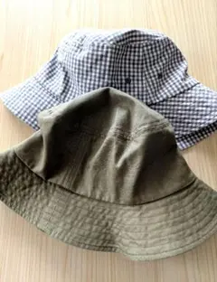 バケットハット 2点セット（オリーブグリーン・チェック柄）