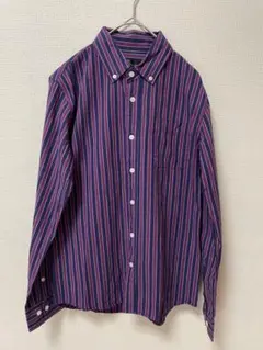 ZIP FIVE ストライプシャツ 長袖　パープル×ネイビー XS ボタンダウンのサムネイル
