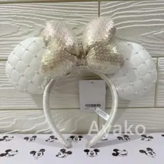 白 ホワイト　キルティング パール カチューシャ ディズニー ミニー