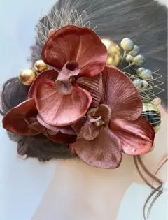 ロータスピンクベルベット胡蝶蘭髪飾り　成人式髪飾り　謝恩会ヘア　振袖　結婚式