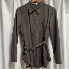 ZARA ウエストリボン デザインシャツ ブラウン